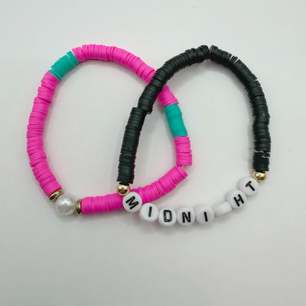 Heishi Bead Friendship Bracelet | Pink Black “Midnight” Swiftie Style